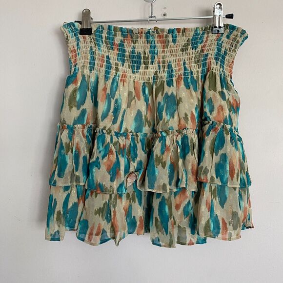 Ramy Brook Corina Tiered Skirt Womens Size S Multicolor Smocked Mini High Waist - Picture 3 of 5